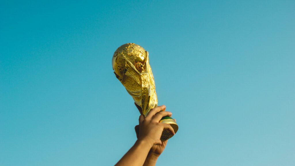 FIFA World Cup trophy celebrating the final stages of the tournament in the USA